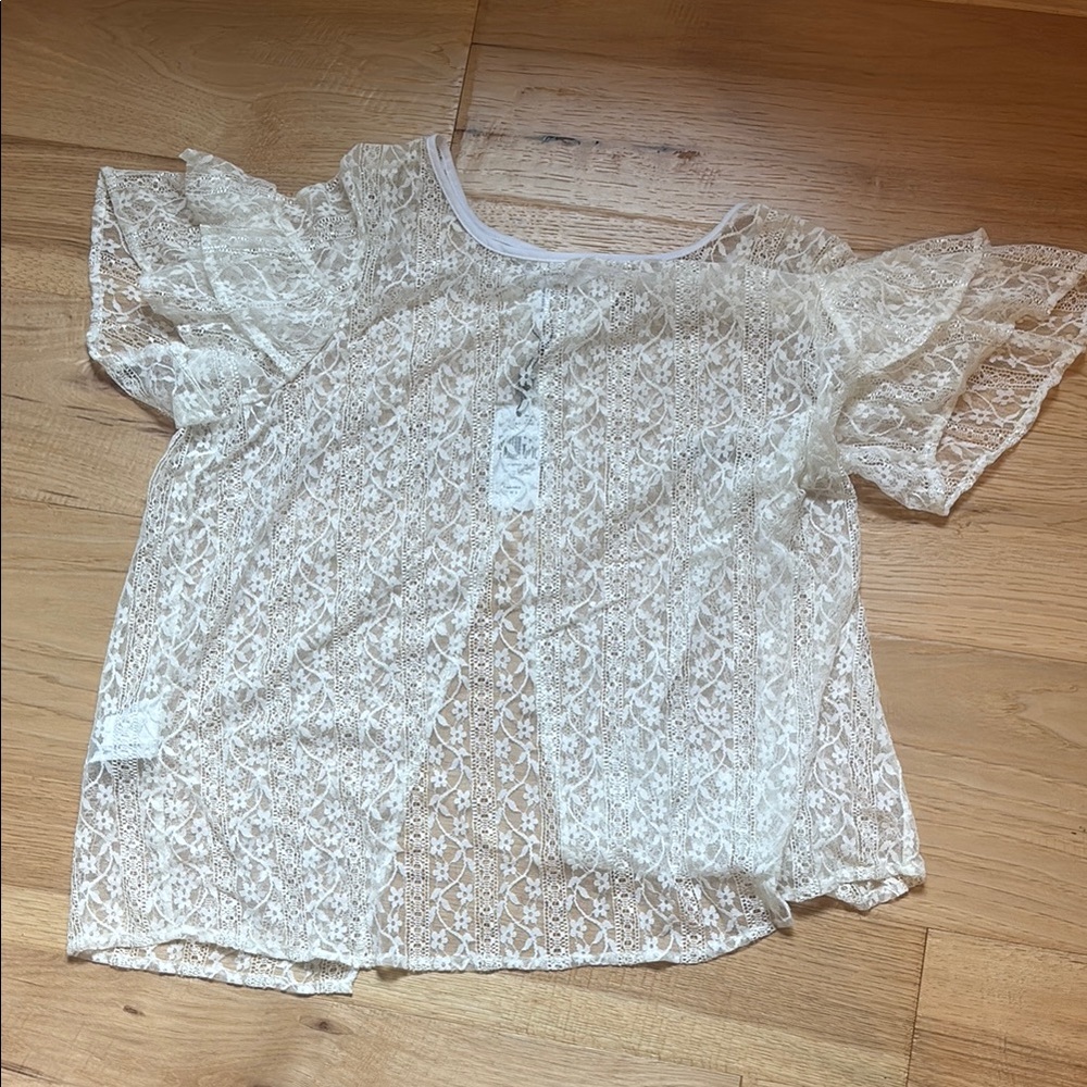 BCBGeneration Cream Sheer Ruffled Blouse